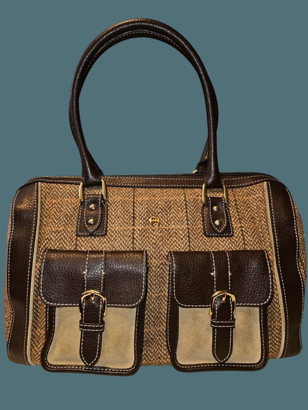 Etienne Aigner Vtg. Wool Leather 90's Academia Old Money Equestrian Satchel Bag